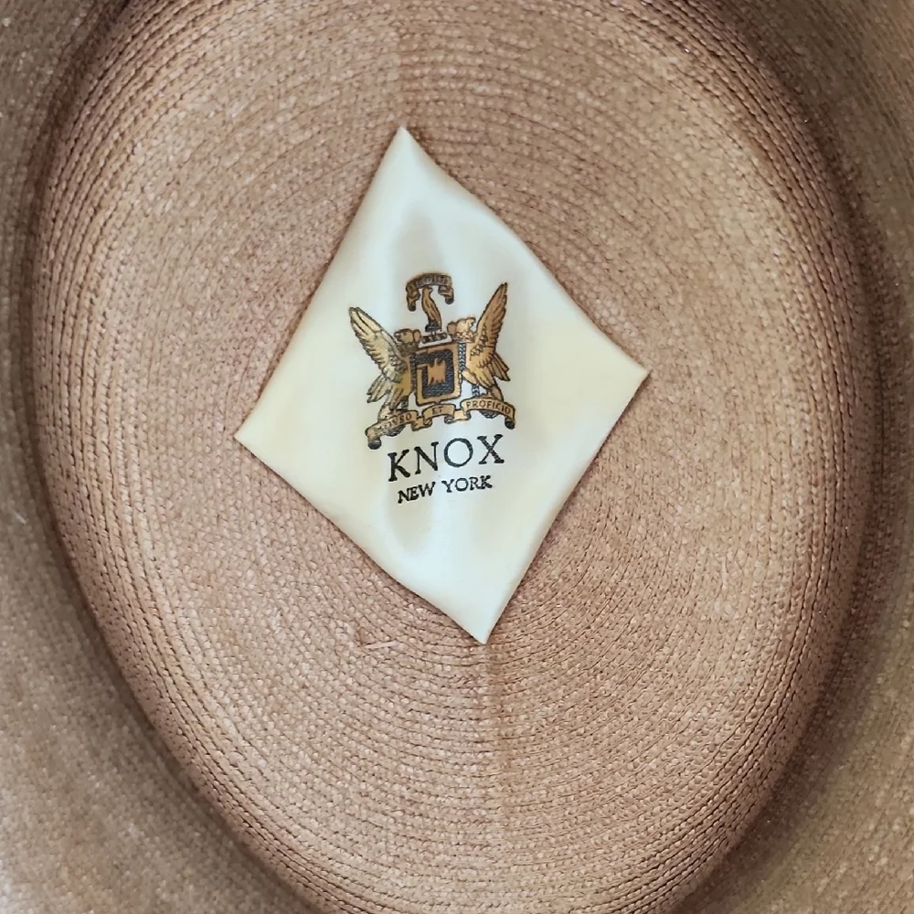 Knox New York Tan and Fedora Hat With Blue Ribbon Size 7 3/8
